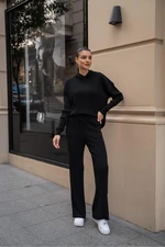 Madamra Women's Black Hooded Ribbed Suit