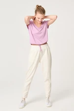 Dagi Pink Modal V-Neck T-shirt with Gathered Waist.