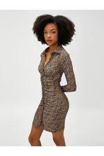 Koton Floral Dress Mini Long Sleeves Draped Shirt Collar