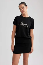 DEFACTO Regular Fit Crew Neck Slogan Short Sleeve T-Shirt