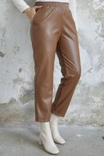 InStyle Selly Elastic Waist Leather Trousers - Camel