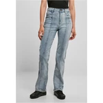 Women's high-waisted jeans with a straight slit - light blue