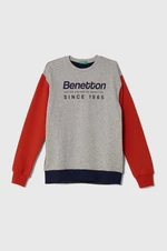 Dětská bavlněná mikina United Colors of Benetton šedá barva, vzorovaná