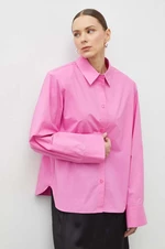Bavlněná košile Gestuz růžová barva, relaxed, s klasickým límcem, 10908660