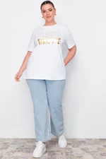 Trendyol Curve White Gold Metal Printed Boyfriend Knitted T-shirt
