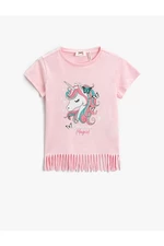 Koton Unicorn Printed Tasseled T-Shirt Short Sleeves