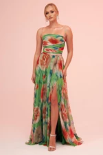 Carmen Green Evening Dress with Straps and a Slit