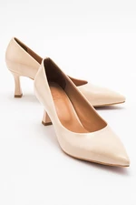 LuviShoes Women's PEDRA Nude Patent Leather Heeled Shoes