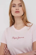 Bavlnené tričko Pepe Jeans dámsky, ružová farba