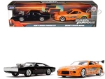 Doms Dodge Charger R/T Black and Brians Toyota Supra Orange Set of 2 pieces "Fast &amp; Furious" Series 1/32 Diecast Model Cars by Jada