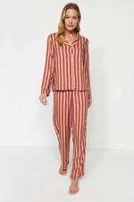 Trendyol Multicolored Striped Viscose Shirt-Pants Weave Pajamas Set