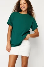 Trendyol Emerald Green 100% Cotton Oversize/Wide Mold Crew Neck Knitted T-Shirt