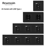 Hot Sales! Black Plastic Panel DE Standard TypeC and Usb Sockets Russian Outlets for Phone Charging at Home 1/2/3/4 Electricy