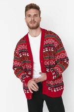 Trendyol Multi-colored Men's Oversize Fit Wide-Mount Christmas Knitwear Cardigan.