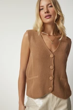 Happiness İstanbul Women's Knitwear Vest with Biscuit Buttons
