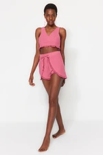 Trendyol Pink Tassel Detailed Beach Blouse-Beach Shorts Set