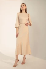 Lafaba Women's Ecru Long Balloon Sleeve Engagement Dress