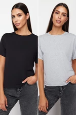 Trendyol Black-Grey 2-Pack Viscose Short Sleeve Crew Neck Knitted T-Shirt