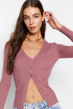 Trendyol Světle růžový základní pletený svetr s výstřihem do V