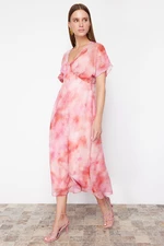 Trendyol Pink Abstract Patterned A-line Chiffon Maxi Woven Dress
