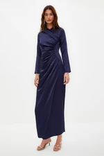 Trendyol Navy Blue Gathered Detailed Woven Satin Evening Dress