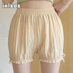 Womens Solid Color Elastic Waistband Bloomers Shorts Lntimates Underwear Bowknot Frilly Panties Homewear Loungewear