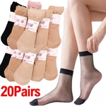 20Pairs Women Socks Summer Transparent Crystal Silk Sock Sexy Black Skin Color Elastic Silky Ankle Short Socks for Girls Socks
