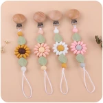 Baby Flower Pacifier Clips Nipple Clip Soothe Baby Cartoon Silicone Wooden Bite Nipple Chain Anti-lost Chain Teethers Toy Gift