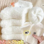 Velvet Mink Plush Socks Women Sweet Girls Winter Thickened Warm Mid-tube Stocking Cute Kawaii Cartoon Eyes Home Sleeping Socks