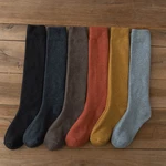 Women's Long Tube Terry Calf Socks Fall Winter Plus Velvet Thick Towel Socks Warm High Tube Knee-length Solid Color Calf Socks