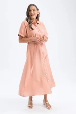 DEFACTO Shirt Collar Linen Look Midi Short Sleeve Dress