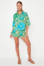 Trendyol Floral Pattern Woven Shirt and Shorts Set