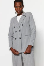 Trendyol Gray Shimmer Detailed Lined Woven Striped Blazer Jacket