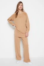 Trendyol Knitted Camel Tracksuit Set With Print Detail