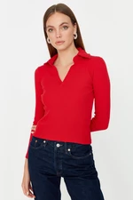 Trendyol Red Ribbed Fitted Knitted Blouse