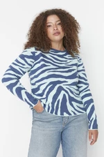 Trendyol Curve Mint vzorovaný pletený svetr s výstřihem