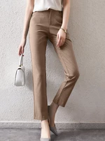 Solid Zip Front Casual Pants For Women