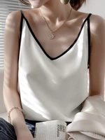 Women Contrast Satin Adjustable Shoulder Strap V-neck Cami