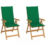 Záhradná stolička 2 ks teak / látka Dekorhome Tmavo zelená,Záhradná stolička 2 ks teak / látka Dekorhome Tmavo zelená