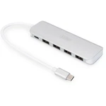 Digitus DA-70242-1 4 + 1 port USB 3.0 hub s portom pre rýchle nabíjanie, s konektorom USB C, s hliníkovým krytom striebo