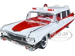 1959 Cadillac Eldorado Ambulance Red and White 1/18 Diecast Model by Auto World