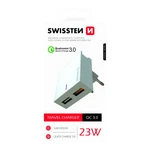 Gyorstöltés Swissten Qualcomm Charger 3.0 s 2 USB konektorral, 23W, fehér