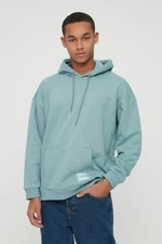 Trendyol Mint Men's Basic Hooded Oversized Sweatshirt with Labels and a Soft Pile Inside Cotton