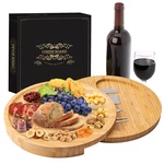 Cheese Cutting Board and Knife Set, Snack Tray Included 4 Stainless Steel Knife Personalized Tray for Meat Wine & Cheese