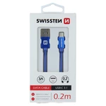 Datový kabel Swissten Textile USB/USB-C, 0,2m, modrý