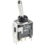 Páčkový přepínač NKK Switches B13AB, 6,6 mm, 28 V/DC, 0,1 A, pájecí piny, 1x zap/vyp/zap