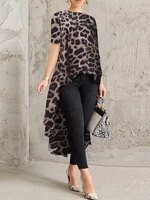 100% Polyester Leopard Print High Low Blouse For Women