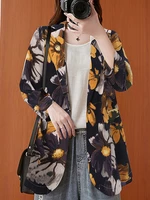 Women Full Sleeve Lapel Floral Bohemian Leisure Retro Thin Suit