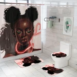 Polyester Waterproof African Girl Bathroom Shower Curtain Toilet Cover Mat Non-Slip Rug Set