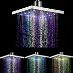 6 Inch ABS Square Showerhead 360° Adjustable Top Spray Water Temperature Controlled 7 Colors LED Auto Changing Shower He